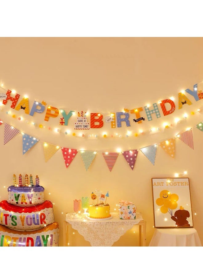 Happy D Birthday decoration banner, 3-piece set, featuring a “Happy Birthday” design and colorful balloon banner. Comes with lights, perfect for birthday parties. Length: (500 cm). - Image 5